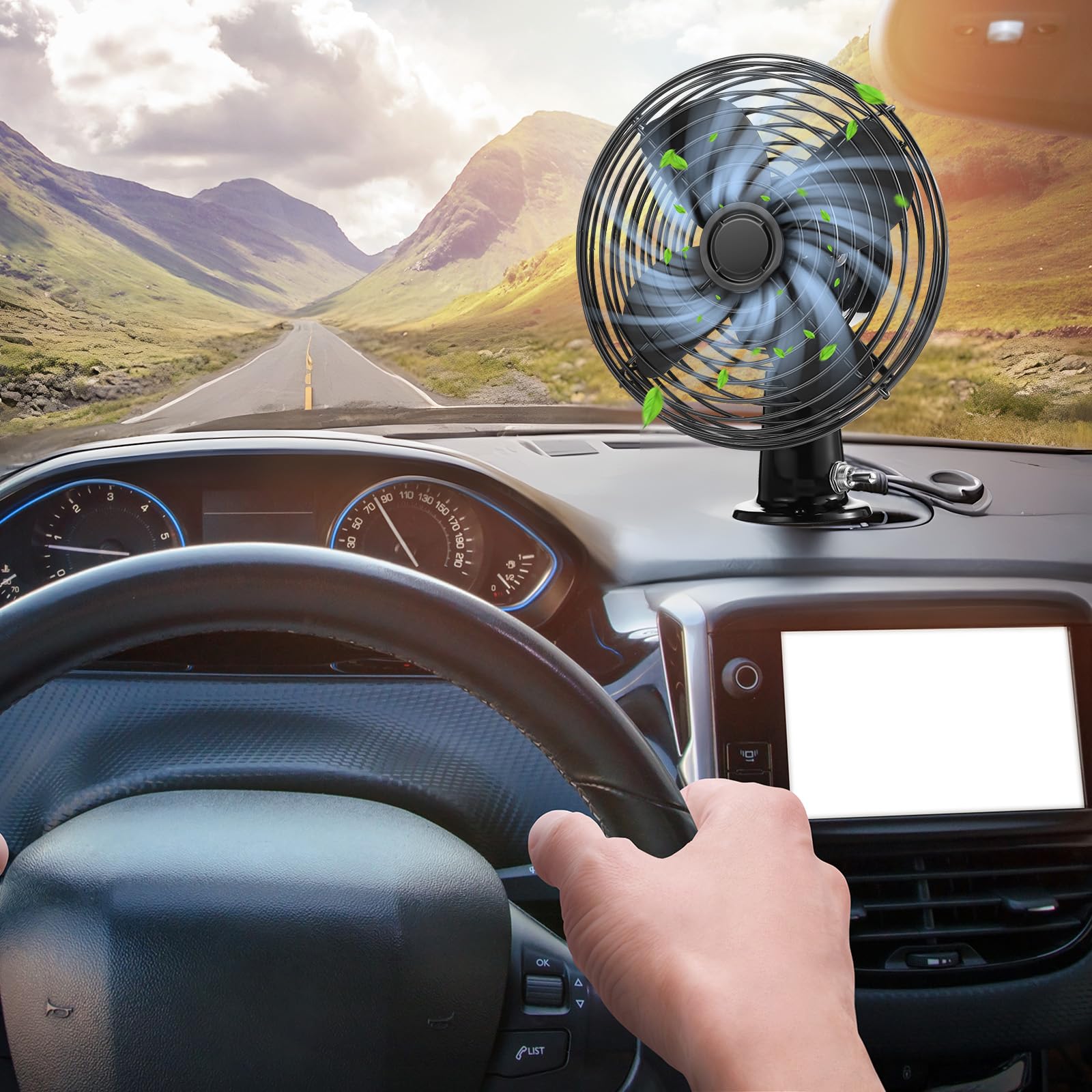 2 Pack 12V Heavy Duty Metal Cooling Fan with 2 Speed Switch & Cigarette Lighter Plug - 6 Inch Black RV Car Fan for Trucks, Vans, Boats, Buses - Perfect for Vehicle Ventilation & Summer Cooling