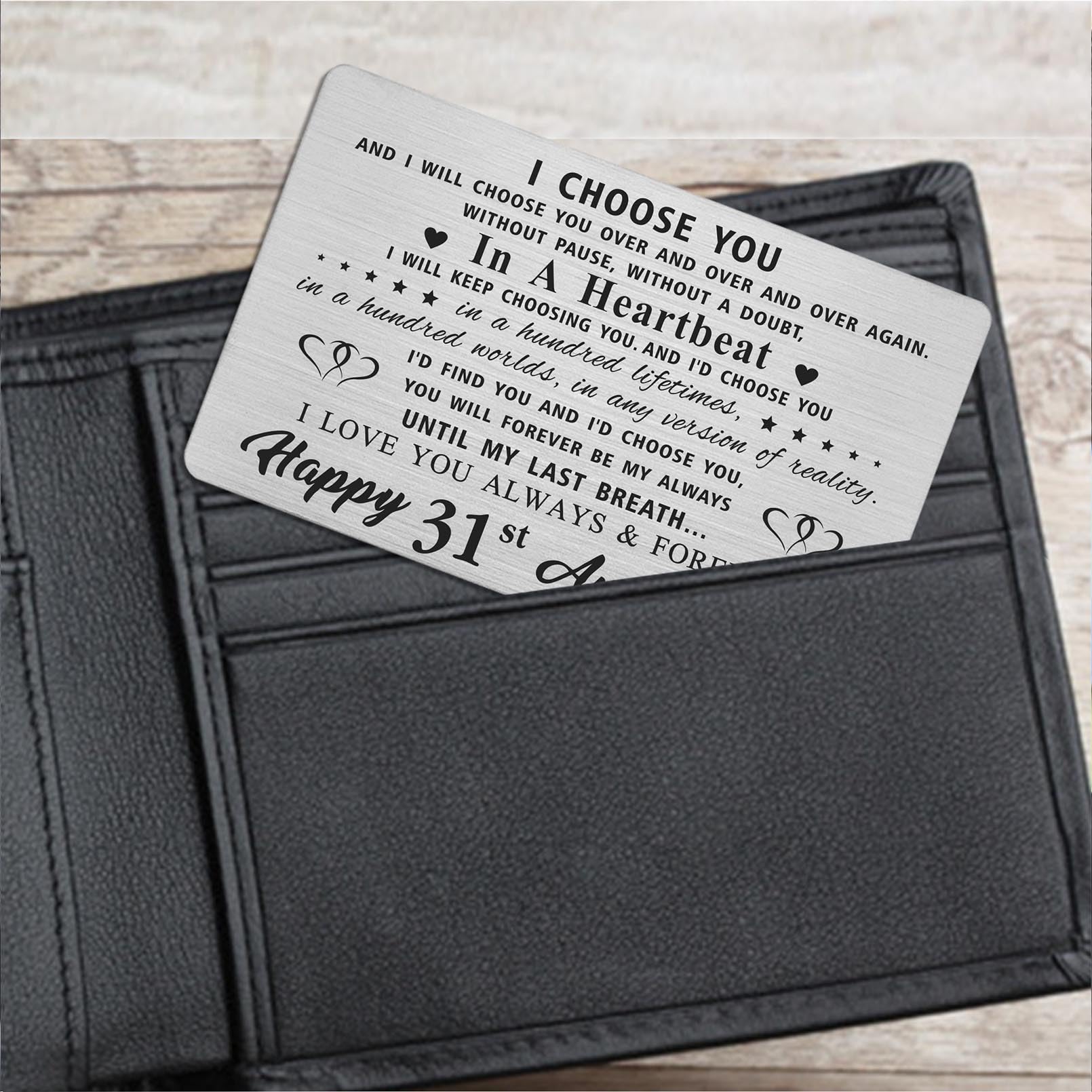 31st Anniversary Wallet Card Gift for Husband or Wife - Funny Keepsake for Couples - Perfect for Anniversaries, Birthdays & Romantic Occasions