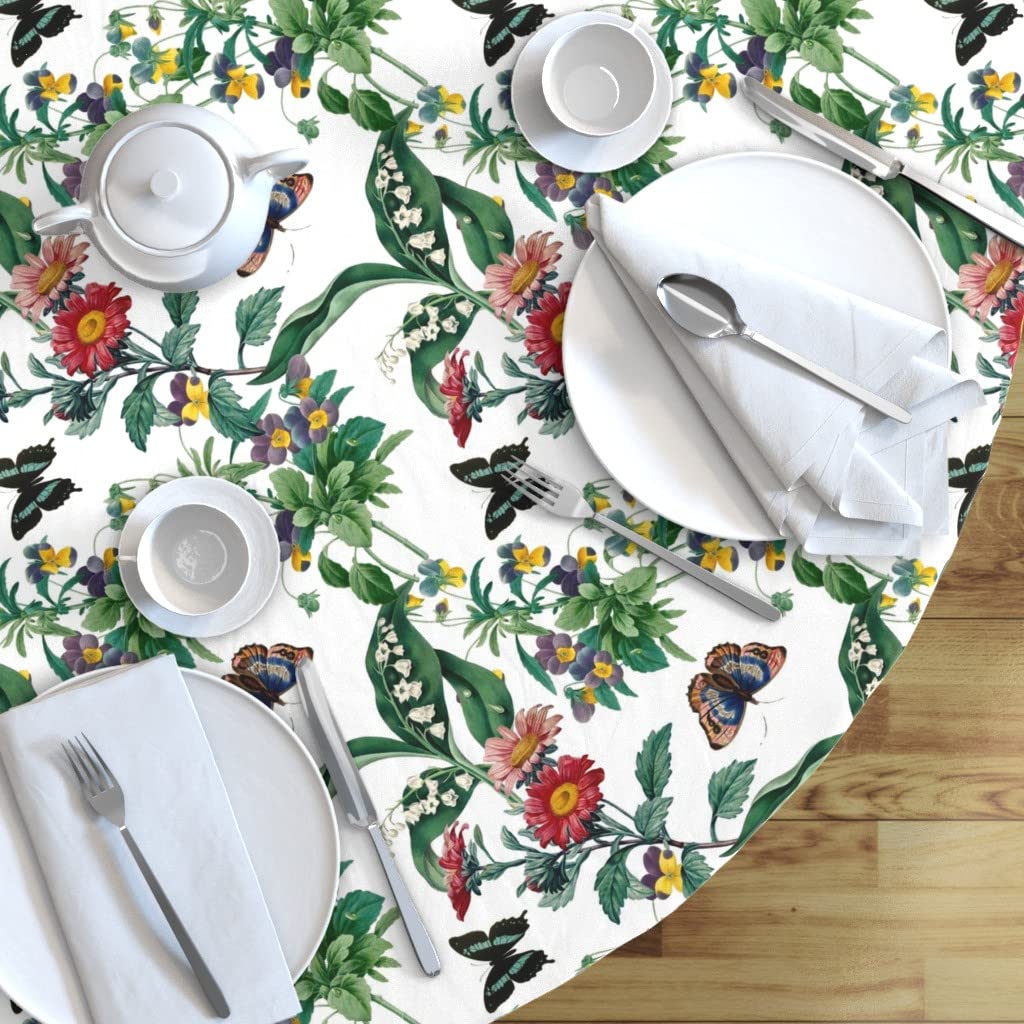 Custom Garden Botanical Butterflies Floral Print Cotton Sateen Tablecloth - 70