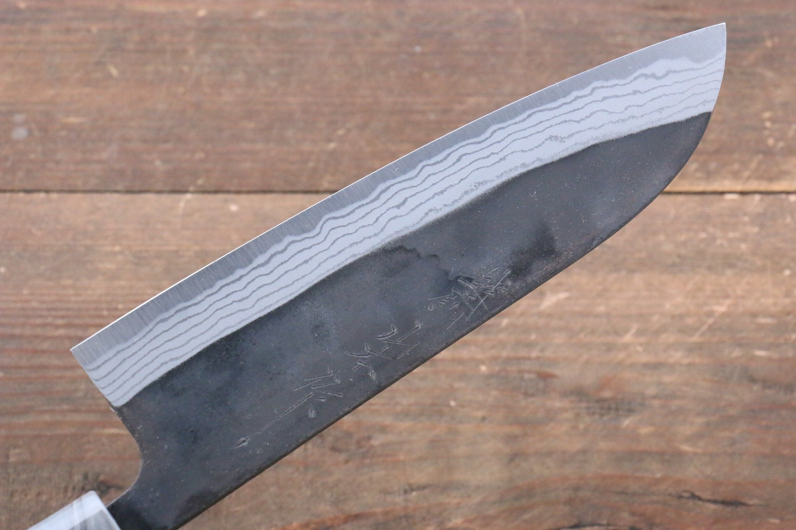 Premium Nao Yamamoto White Steel No.2 Kurouchi Damascus Santoku Knife 170mm with American Cherry Wood Handle - Perfect for Slicing, Dicing & Chopping Vegetables in Professional & Home Kitchens