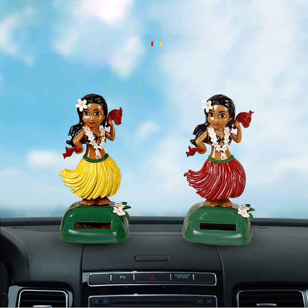 SEADEAR Solar Powered Hawaiian Hula Dancer Car Dashboard Ornament - Head Shaking Dancing Doll for Car, Office & Desk Decoration - Perfect for Tropical Themed Parties, Beach Vacations & Hawaiian Luaus