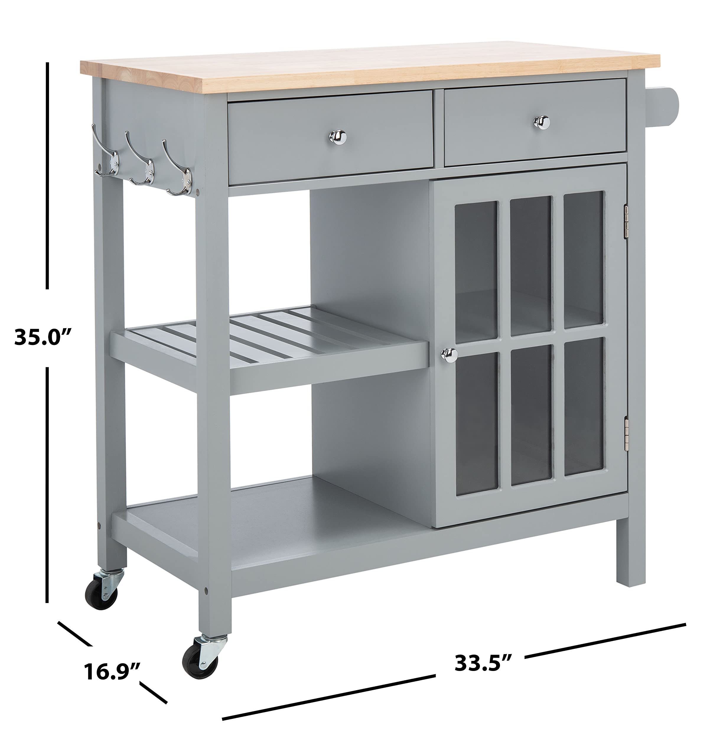 SAFAVIEH Locklyn 2-Drawer Rolling Kitchen Cart - Grey & Natural Storage Trolley with Wheels | Perfect for Small Spaces, Pantry Organization & Mobile Kitchen Storage