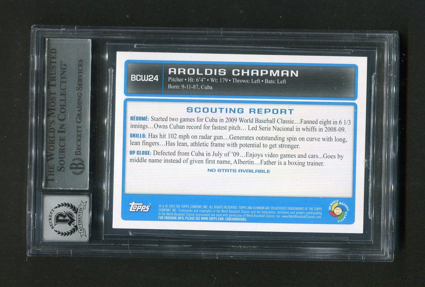 2009 Bowman Draft WBC Prospects Aroldis Chapman #BDPW24 BGS 10 Autograph GOLD Signed Rookie Baseball Card - Rare Collectible for Baseball Fans & Sports Memorabilia Enthusiasts