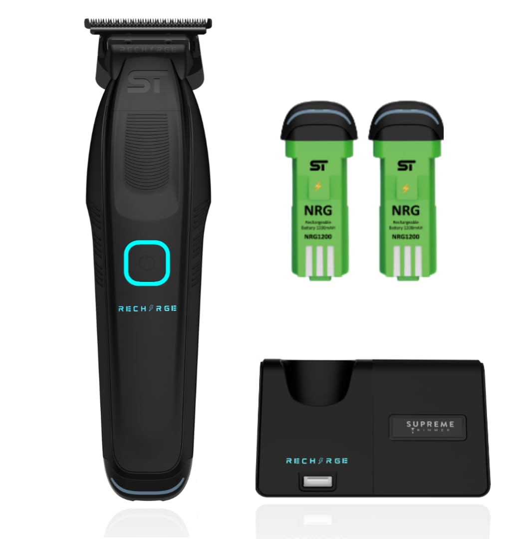 Supreme ST777 Professional Rechargeable Zero Gap Hair Trimmer for Barbers - 7500 RPM High Power, Removable Lithium Battery, Smart USB Charging Stand with Phone Charger (iPhone/Android Compatible) - Perfect for Salon, Home Haircuts & Beard Grooming - Matte Black