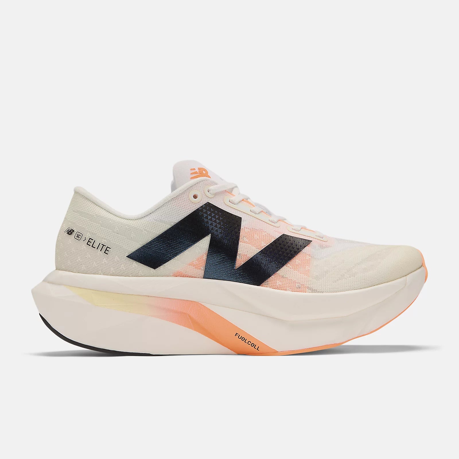 New Balance Women's FuelCell SuperComp Elite v4 Running Shoes - White/Angora/Hot Mango - Lightweight Racing Sneakers for Marathon & Long Distance Training