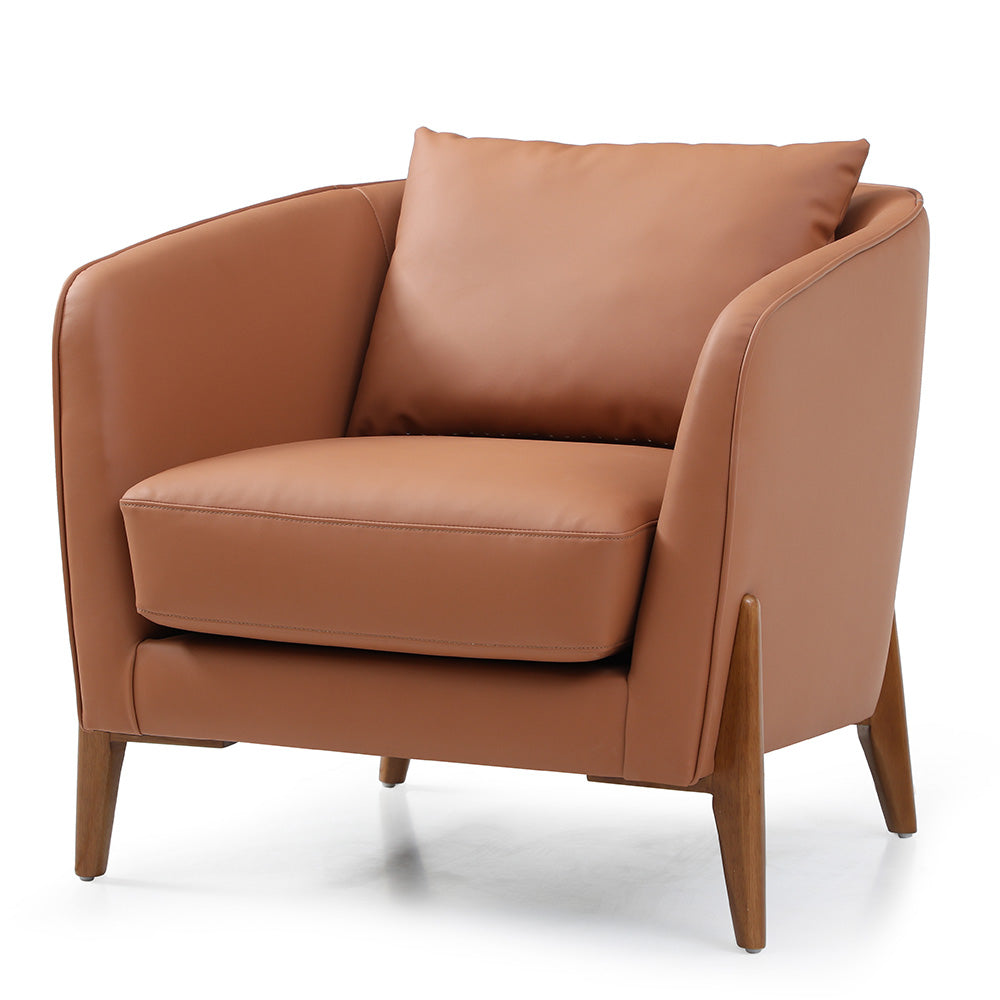 JUNO Lounge Chair in Tan & Walnut - Modern Mid-Century Accent Chair for Living Room, Bedroom, or Office - Comfortable Upholstered Lounge Seating with Walnut Wood Legs