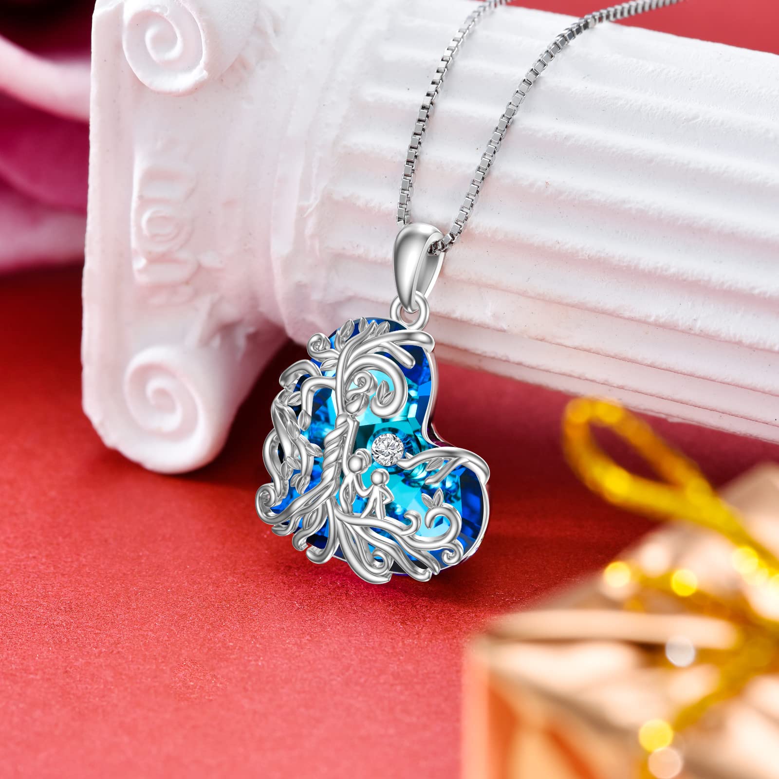 TOUPOP 925 Sterling Silver Family Tree of Life Necklace - Mother & 1-5 Children Crystal Pendant Jewelry | Thoughtful Birthday, Mother's Day Gift for Women, Mom, Grandma | Perfect for Family Reunions, Special Occasions & Heartfelt Moments
