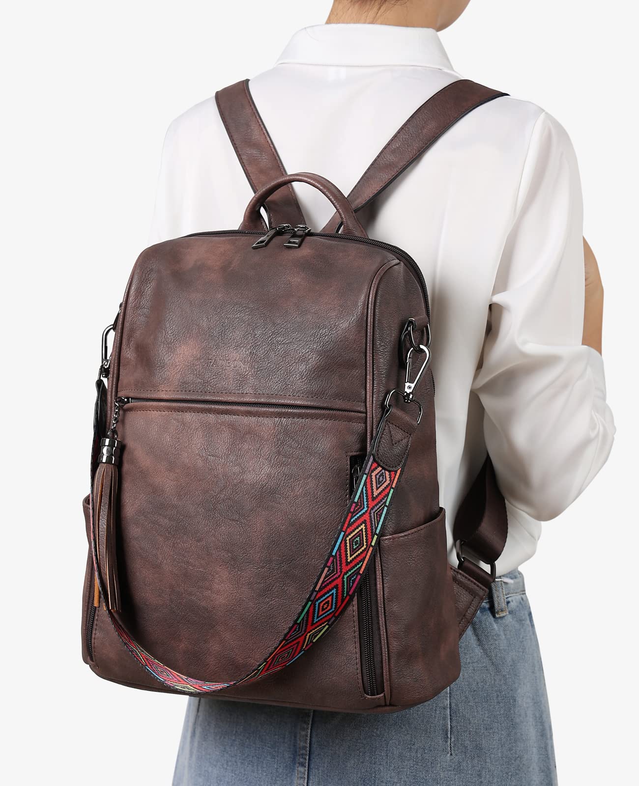 FADEON Women's Leather Backpack Purse - Stylish PU Travel Backpack with Tassel in Coffee Brown | Perfect for Work, College & Weekend Getaways
