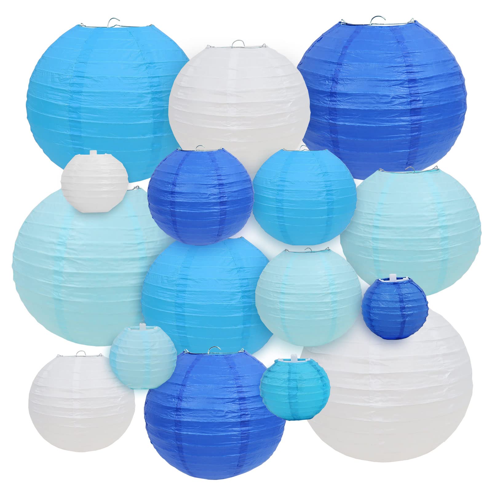 LURICO 16-Pack Blue & White Paper Lanterns Set (4