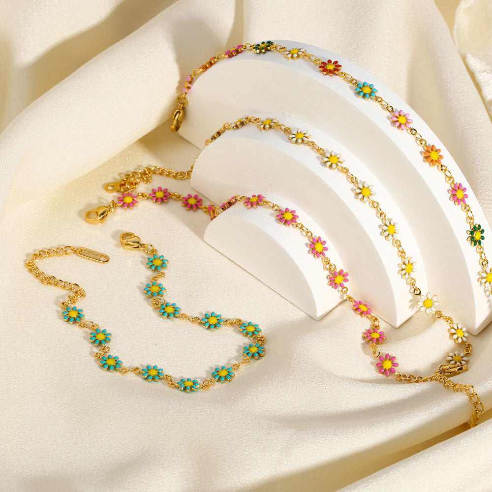 Charming Enamel Flower Bracelet & Necklace Set for Women - Elegant Jewelry Gift for Birthday, Anniversary & Valentine's Day | JDB635 | Perfect for Everyday Wear, Date Nights & Special Occasions