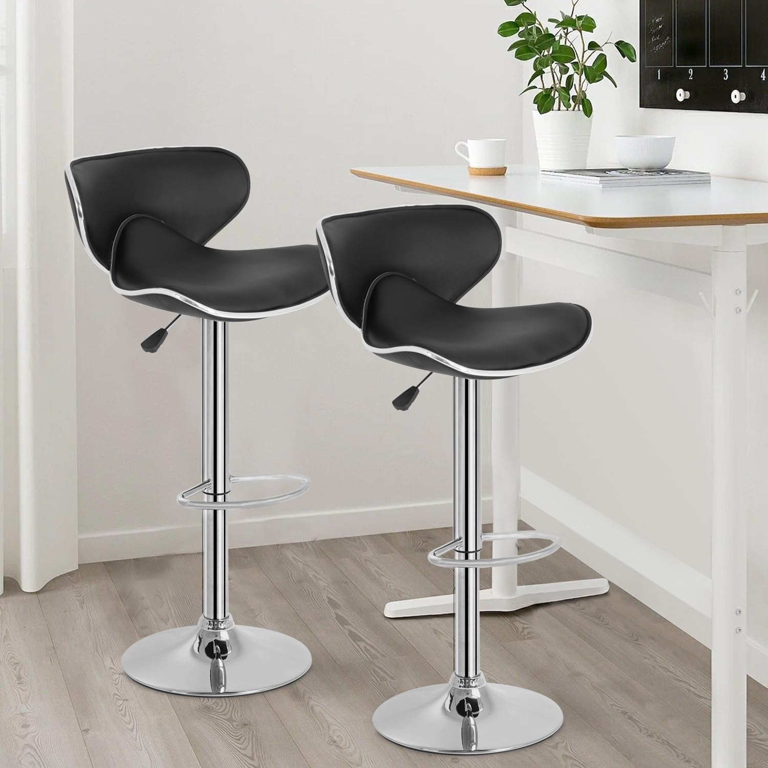 Best Office Bar Stools Set of 2 - Adjustable Height Counter Stools with Back Support, PU Leather Swivel Bar Chairs for Kitchen, Dining & Home Bar - Perfect for Breakfast Nook, Kitchen Island & Entertainment Areas
