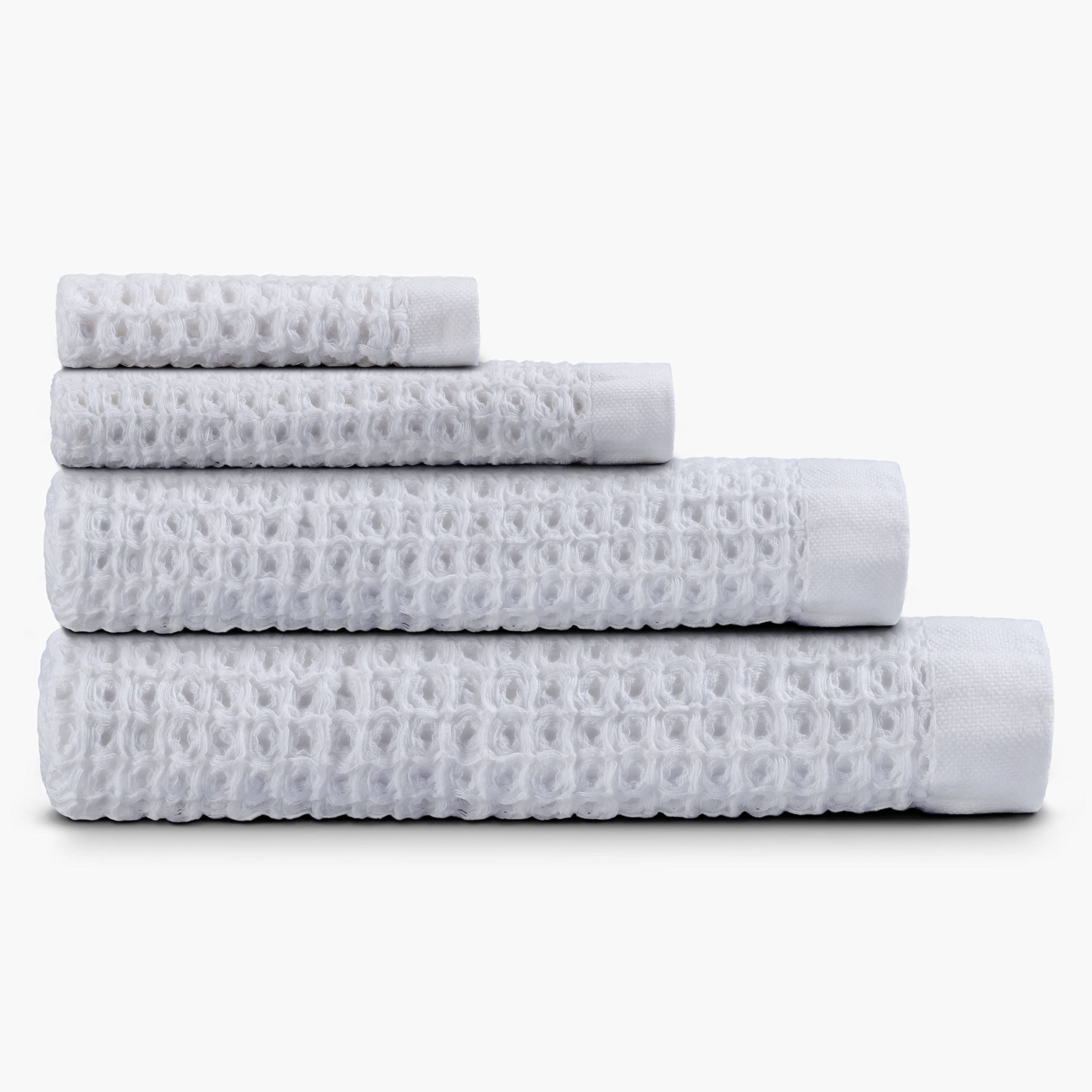 ONSEN Complete Bath Towel Set - 100% Supima Cotton Waffle Weave Towels | Ultra Soft, Quick-Drying & Durable Bath Towels | Perfect for Spa, Luxury Bathroom & Hotel Use (White)