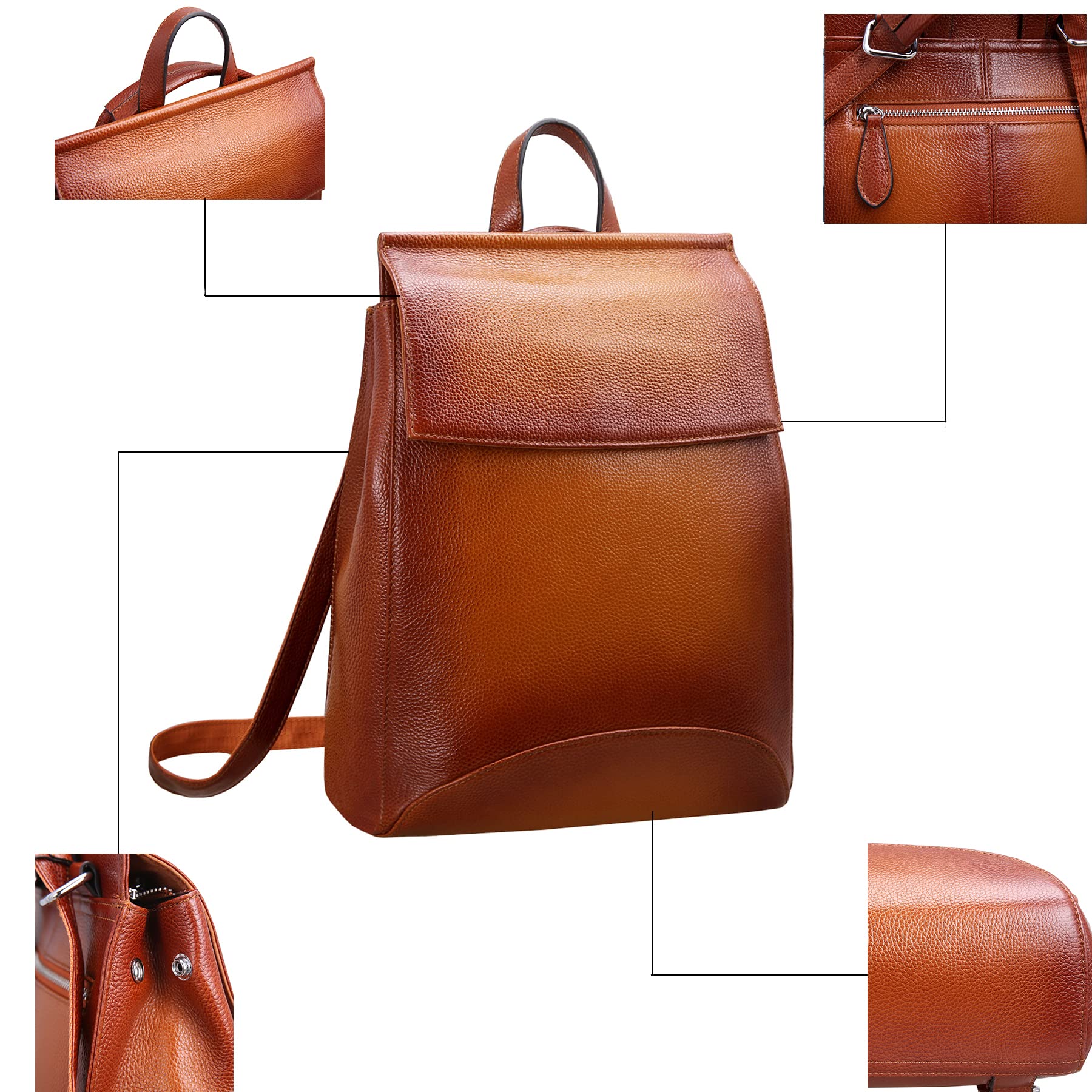 Genuine Leather Backpack Purse for Women - Lightweight Convertible Work Bag (Sorrel) - Office & Travel Use