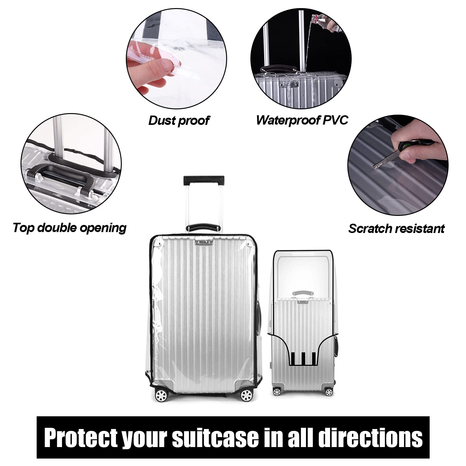 26 Inch Thick Clear PVC Waterproof Luggage Cover Protector for Wheeled Suitcases - Travel Essential for Airplane & Train Trips