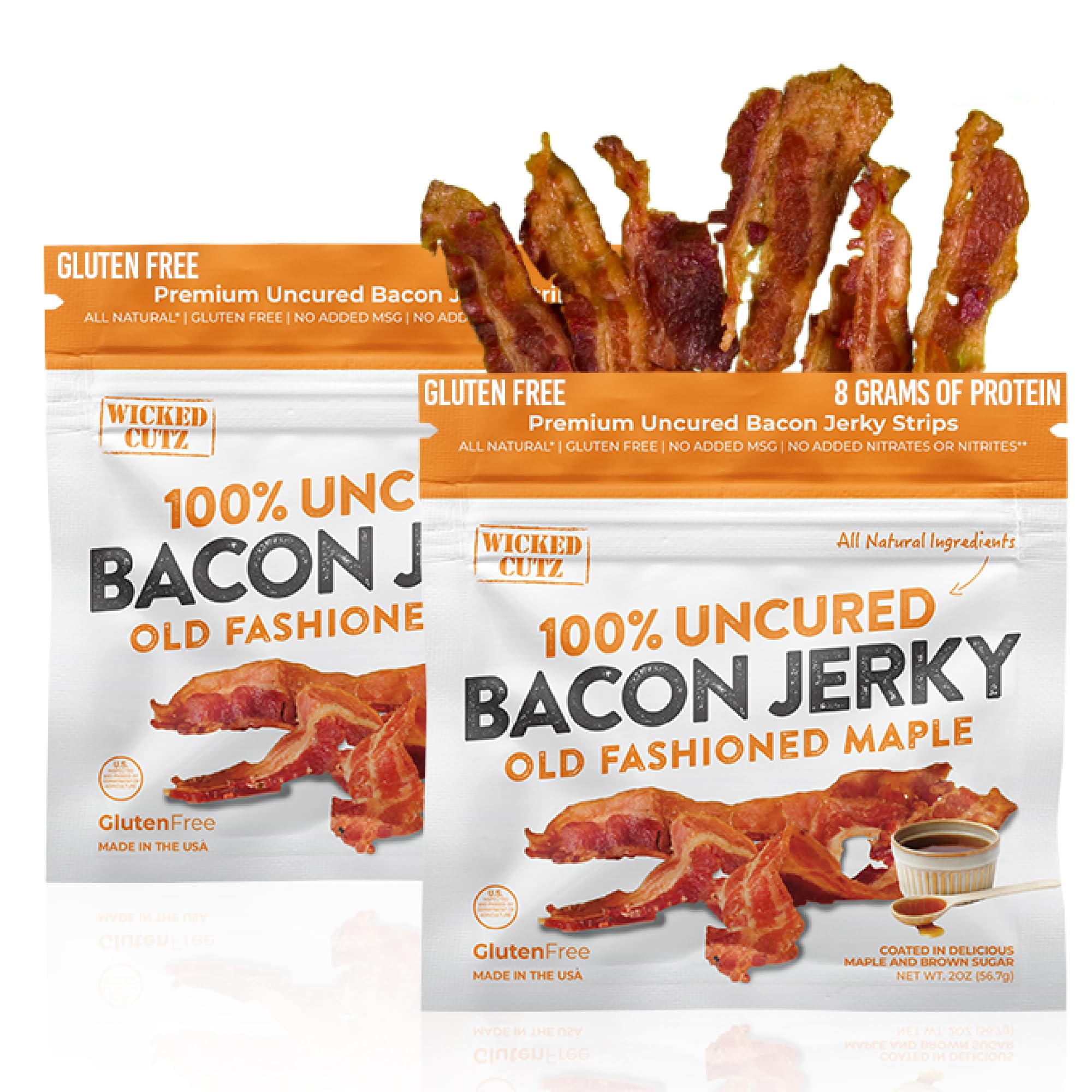 Premium Old Fashioned Maple Bacon Jerky - Tender, Flavorful & Easy to Chew | 16g Protein per Bag | Uncured, Fully Cooked Candied Bacon | Keto & Carnivore Friendly Snacks (2 Pack) - Perfect for Hiking, Road Trips & High-Protein Diets