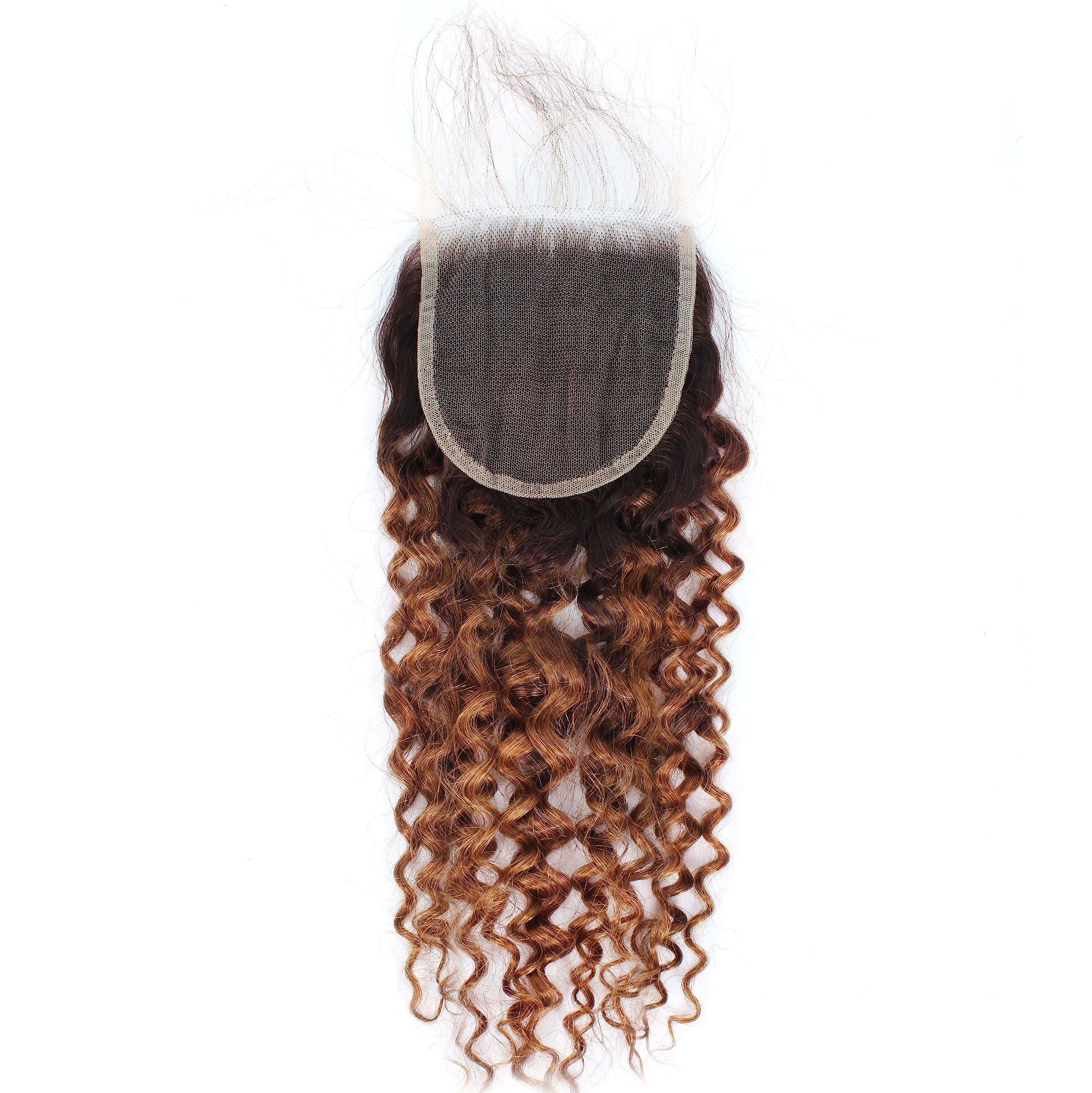 Brazilian Virgin Human Hair Bundles with 4x4 Lace Closure - 3 Bundles T4/30 Ombre Kinky Curly Weave (20 22 24+18 Inch) - Perfect for Natural Hairstyles, Parties & Daily Wear