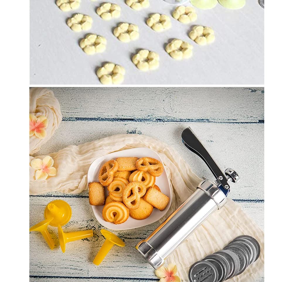 Premium Stainless Steel Cookie Press Gun with 20 Decorative Discs & 4 Icing Tips - Professional Spritz Cookie Maker for Baking, DIY Biscuits, and Cake Decorating - Perfect for Holiday Baking, Party Treats, and Home Kitchen Use