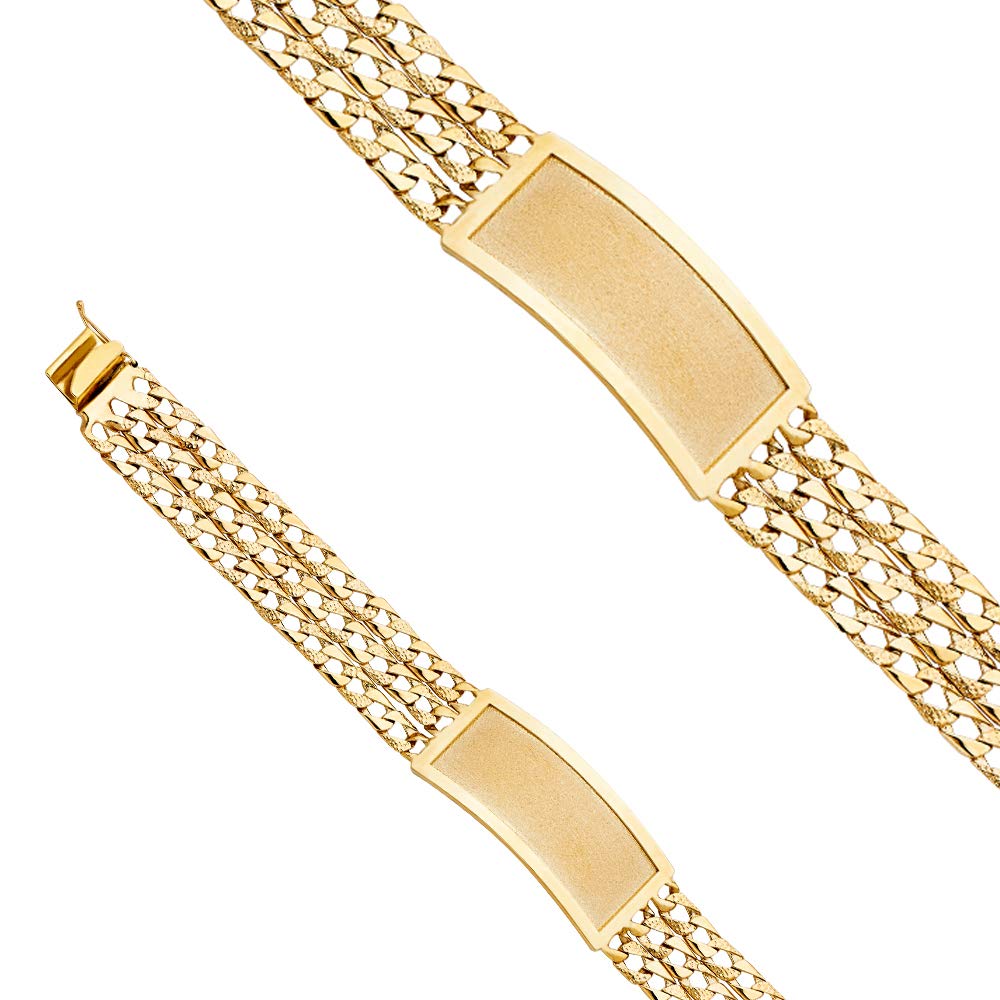 14K Yellow Gold 3L Light Nugget Cuban Link ID Bracelet - 8.5