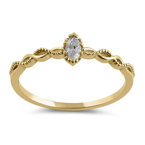 14K Solid Yellow Gold Marquise Cut Cubic Zirconia Ring for Women - Elegant CZ Engagement, Wedding, Anniversary Jewelry Gift