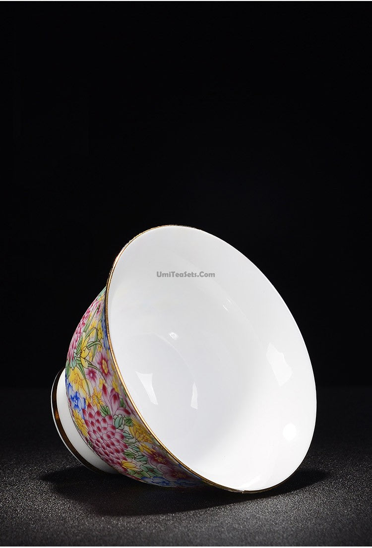 Premium Enamel Porcelain Flower Gaiwan Tea Set - Traditional Chinese Tea Cup with Lid & Saucer - Perfect for Gongfu Tea Ceremony, Home Decor, and Gift Giving