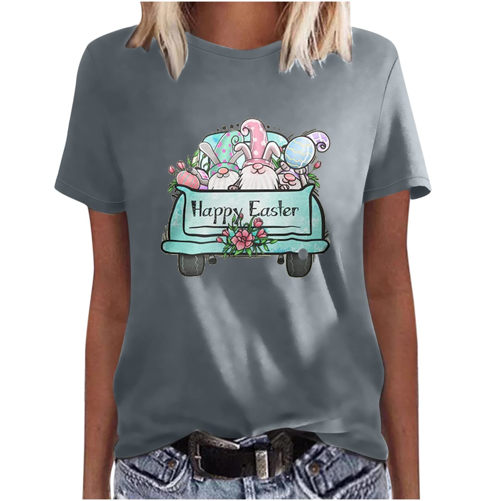 Women's Casual Short Sleeve Round Neck Printed Blouse - Easter & Summer T-Shirt for Outdoor Activities, Parties, and Daily Wear