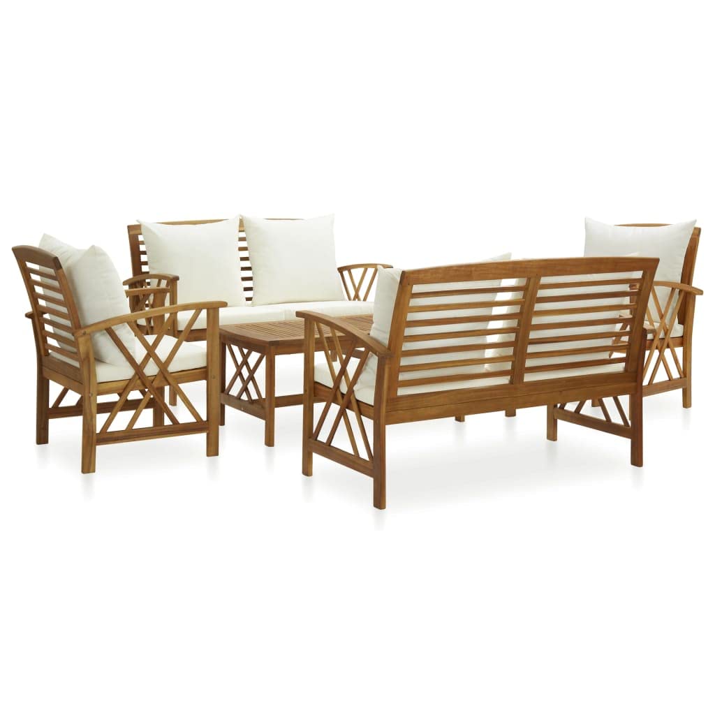 vidaXL 5-Piece Patio Furniture Set - Wooden Bench Seat with Coffee Table, Acacia Wood Dining Set for Garden, Balcony, Porch | Modern Outdoor Furniture for Relaxing & Entertaining