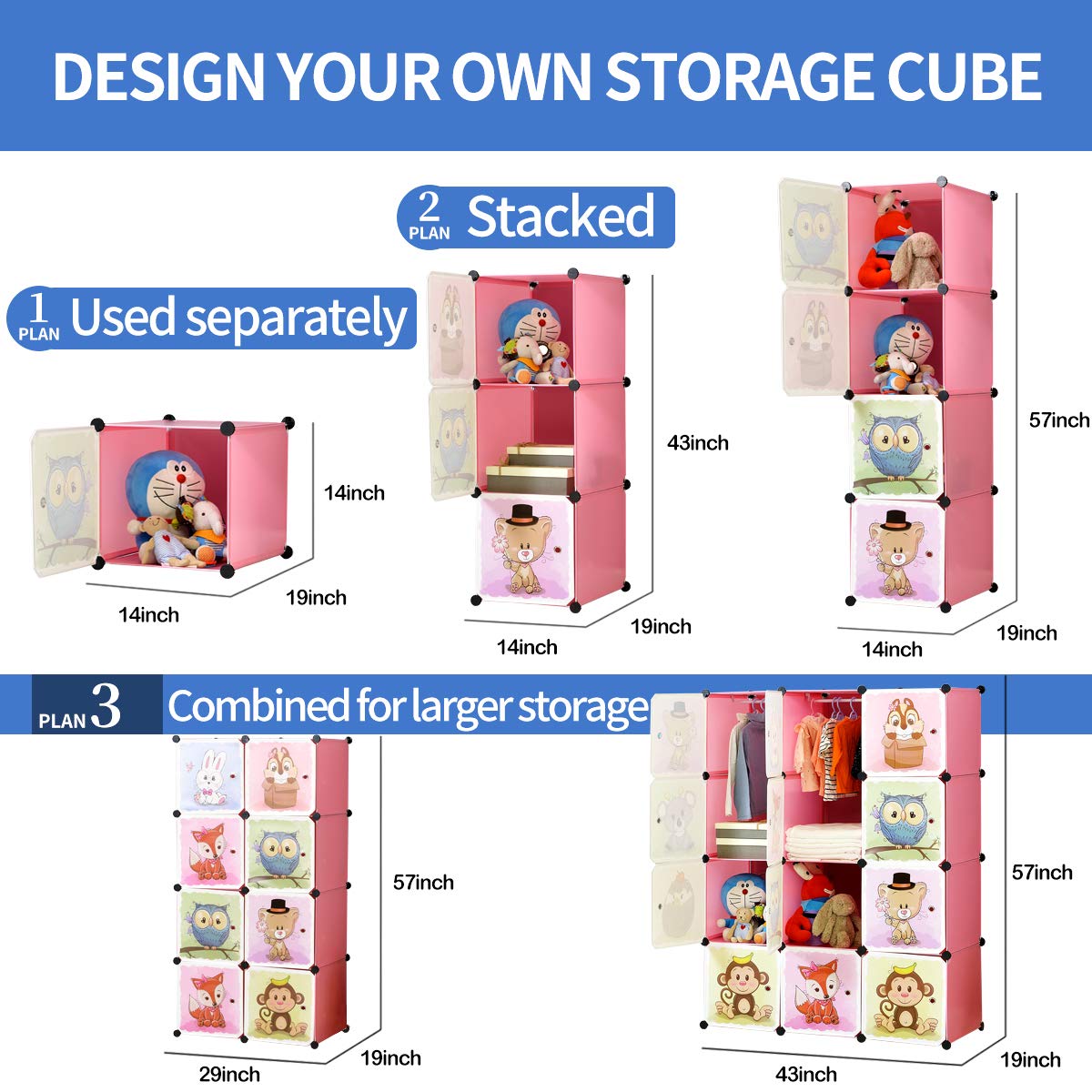 Portable Kids Closet Organizer - 8-Cube & 2-Hanging Section DIY Storage Wardrobe for Children | 30% Deeper Space, Sturdy & Safe Pink Clothes Storage | Perfect for Bedroom, Nursery, and Playroom Organization