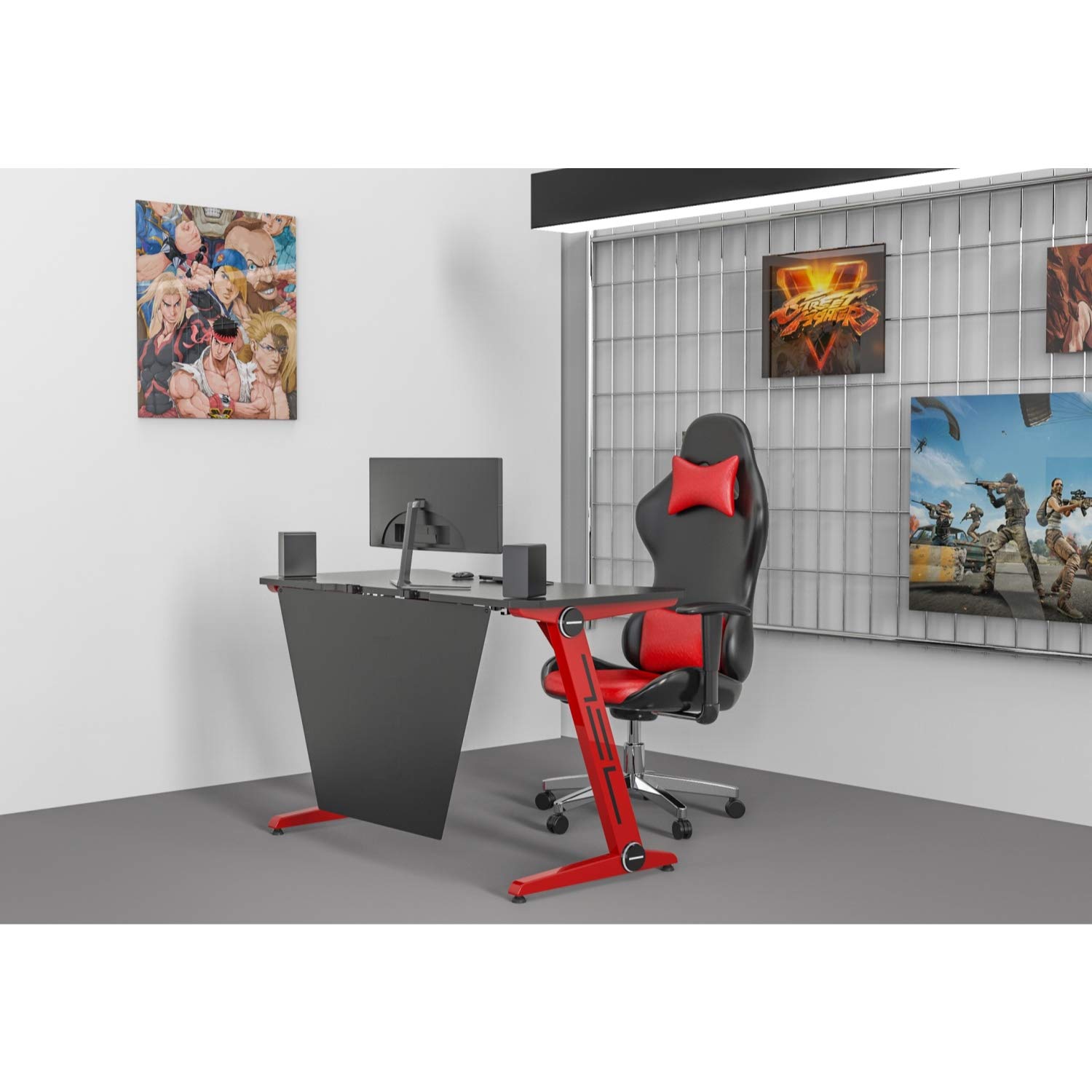 Horizon Z-Shape Gaming Desk - Ergonomic Computer Table for PC & Console Gaming - Black & Red Sports Style - Perfect for Home Office & Esports Setup