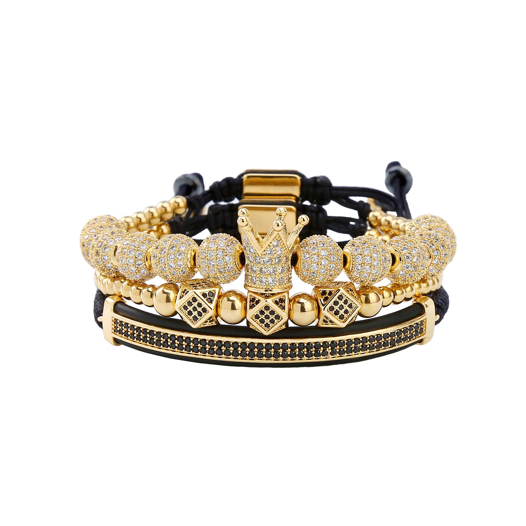 Luxury Stainless Steel Men's Bracelet with Royal Crown Charm & Roman Numerals - Gold, Silver, Black Cuff Bangle Jewelry for Gifts, Wedding, Party & Everyday Wear