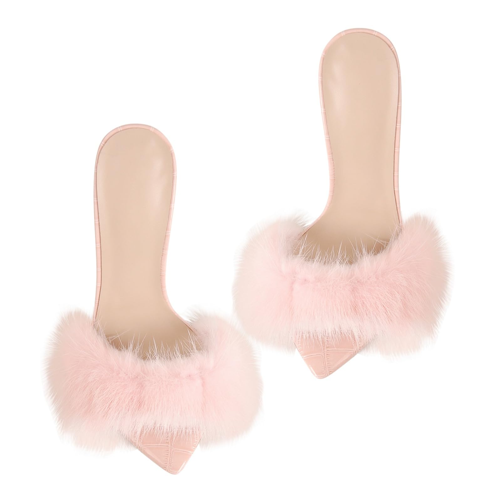 Richealnana Women's Fuzzy Fur Mules Slip-On High Heel Sandals - Comfortable House Slippers for Indoor/Outdoor Wear, Perfect for Lounging, Parties & Casual Outings
