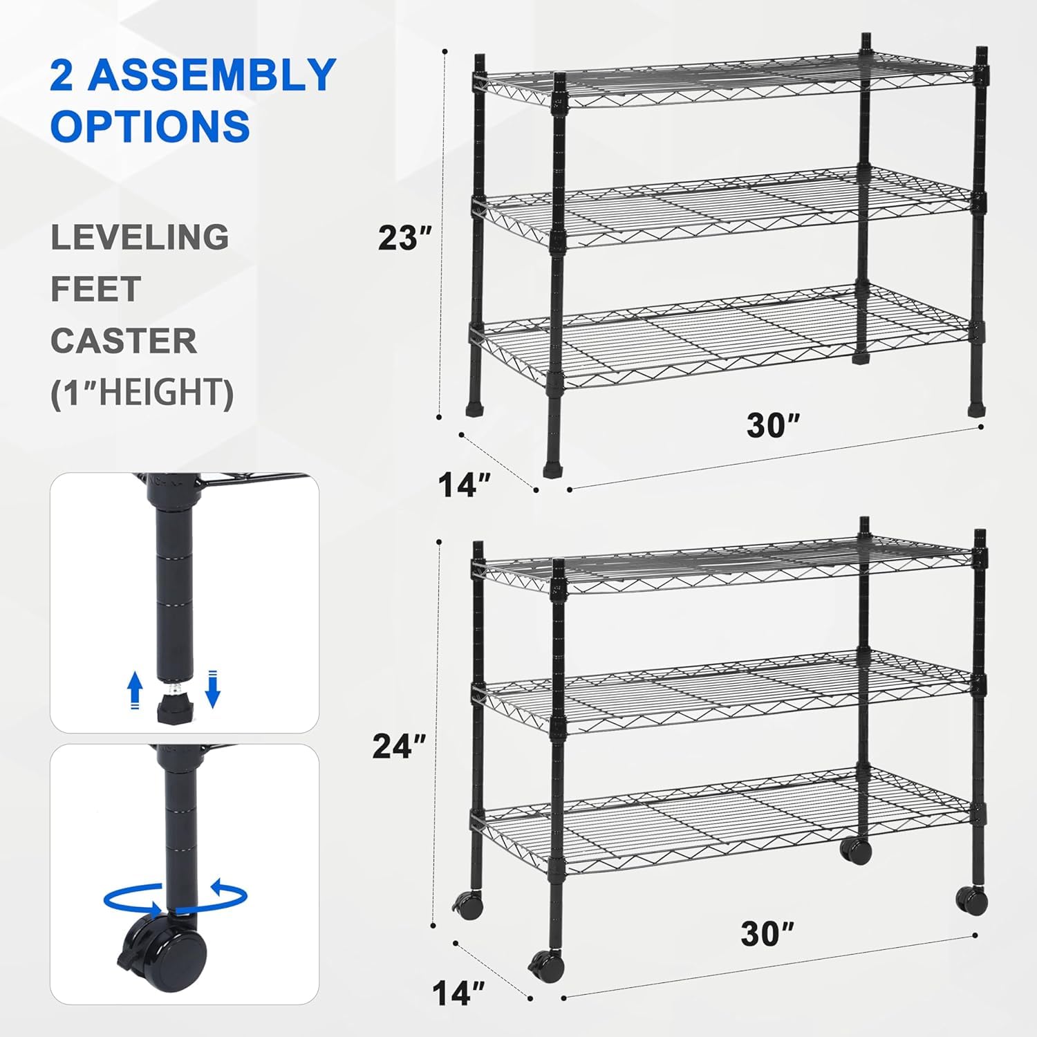 Heavy Duty 3-Tier Adjustable Wire Shelving Unit - 750 lbs Capacity (250 lbs per Shelf) - 30