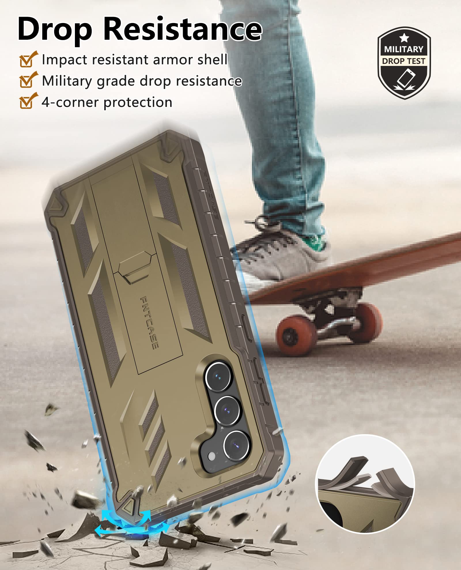 FNTCASE for Samsung Galaxy S23 Case - Military Grade Shockproof Protective Cover with Built-in Screen Protector & Kickstand | Dual Layer Rugged Design, Drop Proof Full Protection for 6.1