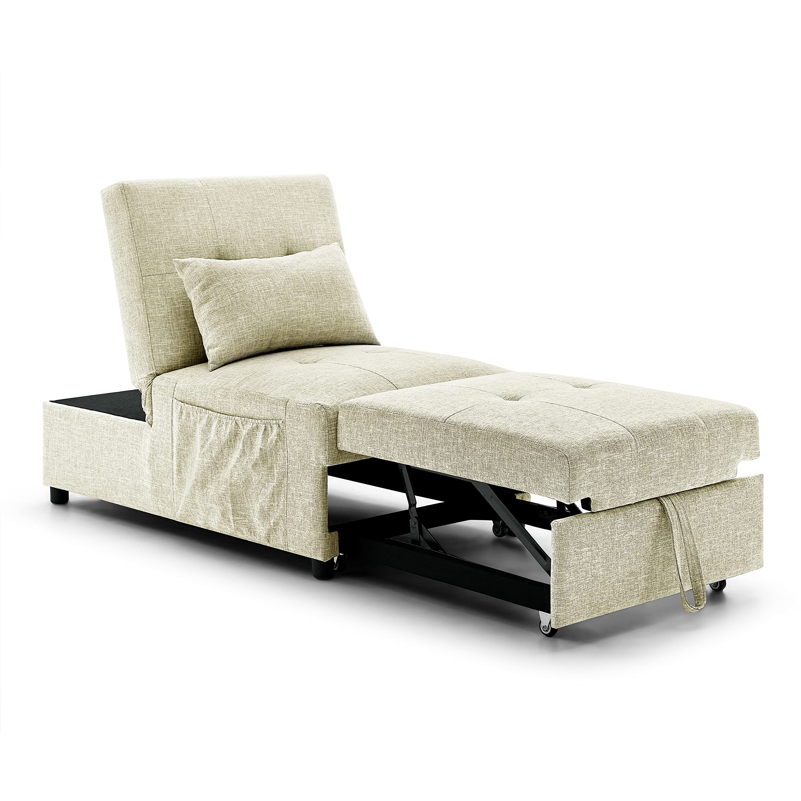 MGH 4-in-1 Convertible Sofa Bed - Pull Out Sleeper Chair, Chaise Lounge & Ottoman - Modern Linen Fabric for Small Spaces - Perfect for Dorm, Apartment & Guest Room (Beige) | Space-Saving Furniture for Studio Living & Overnight Guests