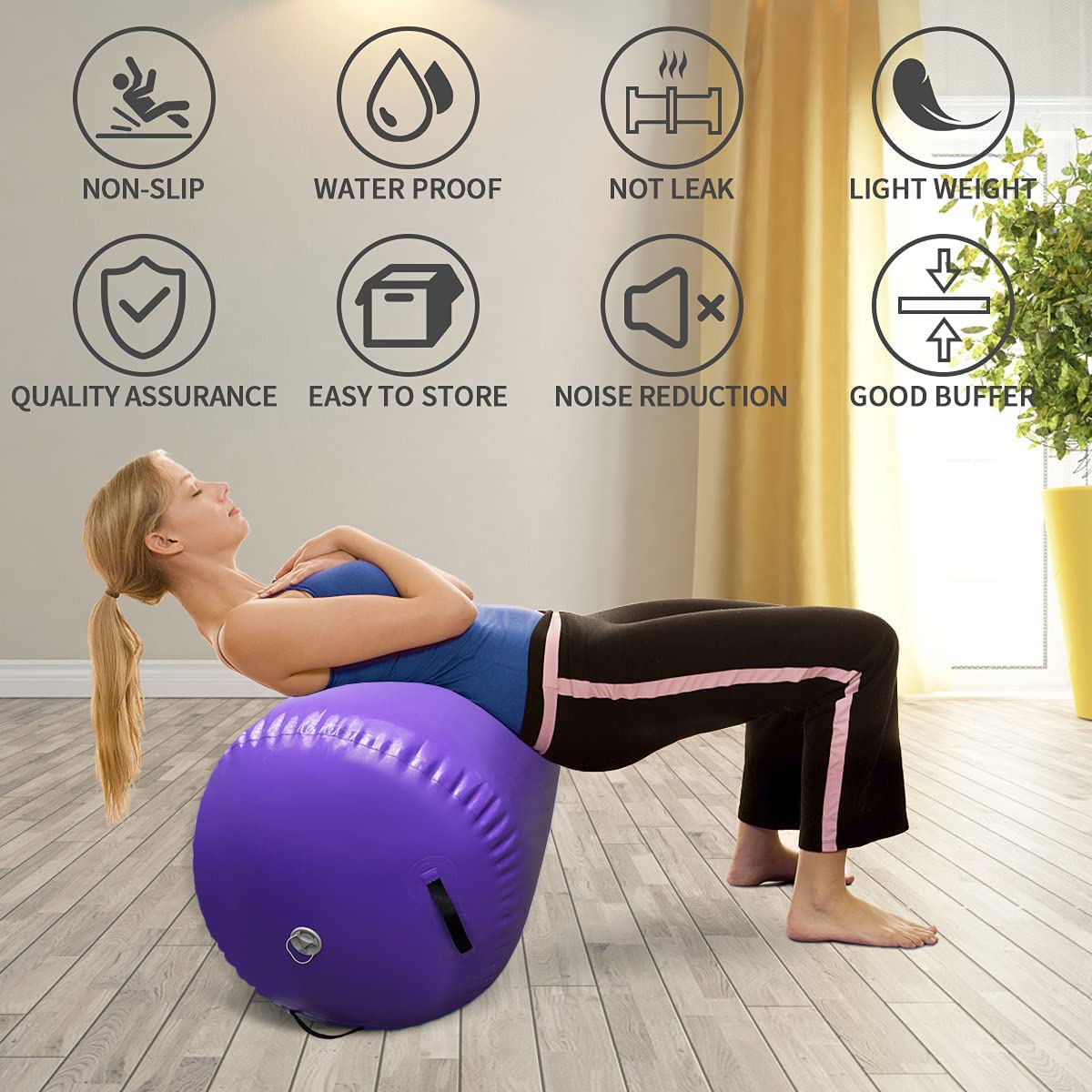 Inflatable Air Tumbling Mat with Electric Pump - Portable Gymnastics Barrel Roller for Home Gym, Cheerleading & Yoga Practice | Ideal for Kids Training, Fitness Exercises & Indoor Sports Activities
