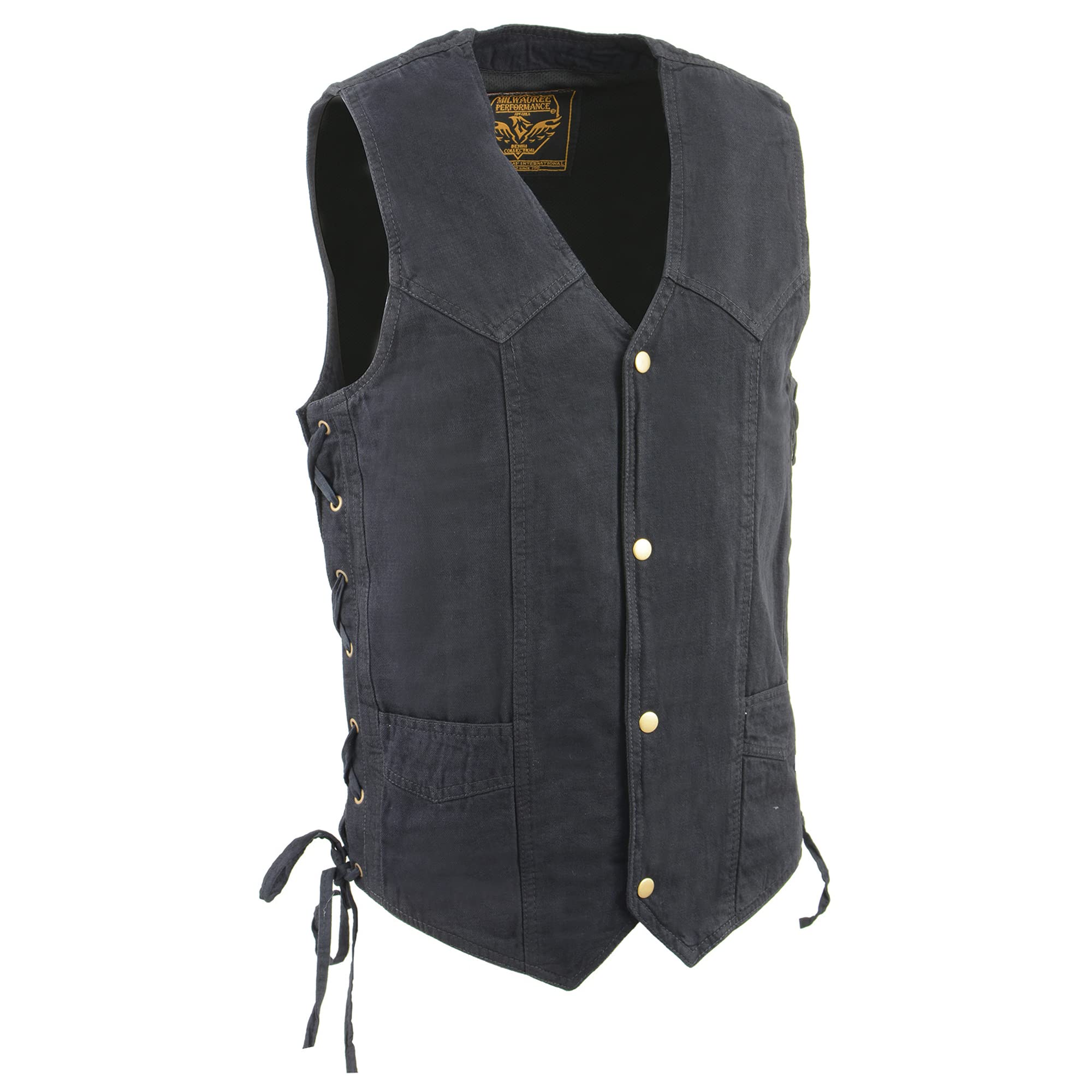 Men's 100% Cotton Black Denim Vest with Side Lace Detail - Size 42 - Slim Fit Casual Jacket for Streetwear, Layering & Outdoor Fashion