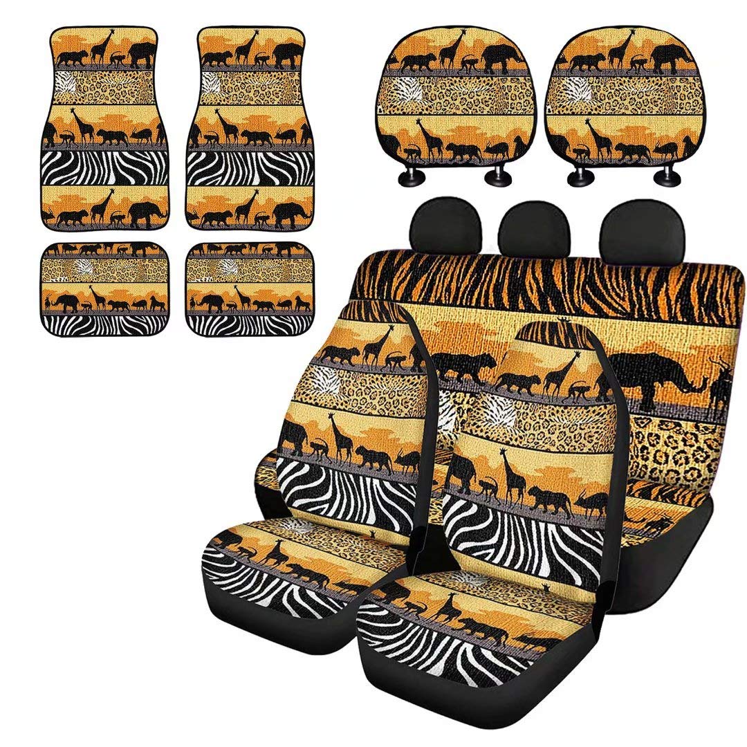 XYZCANDO 10-Piece Aztec Animal Totem Car Seat Cover Set - Universal Front & Back Seat Covers with Floor Mats & Headrest Covers | Easy to Install & Clean | Perfect for SUVs, Sedans & Trucks | Stylish Car Accessories for Home & Office Commute