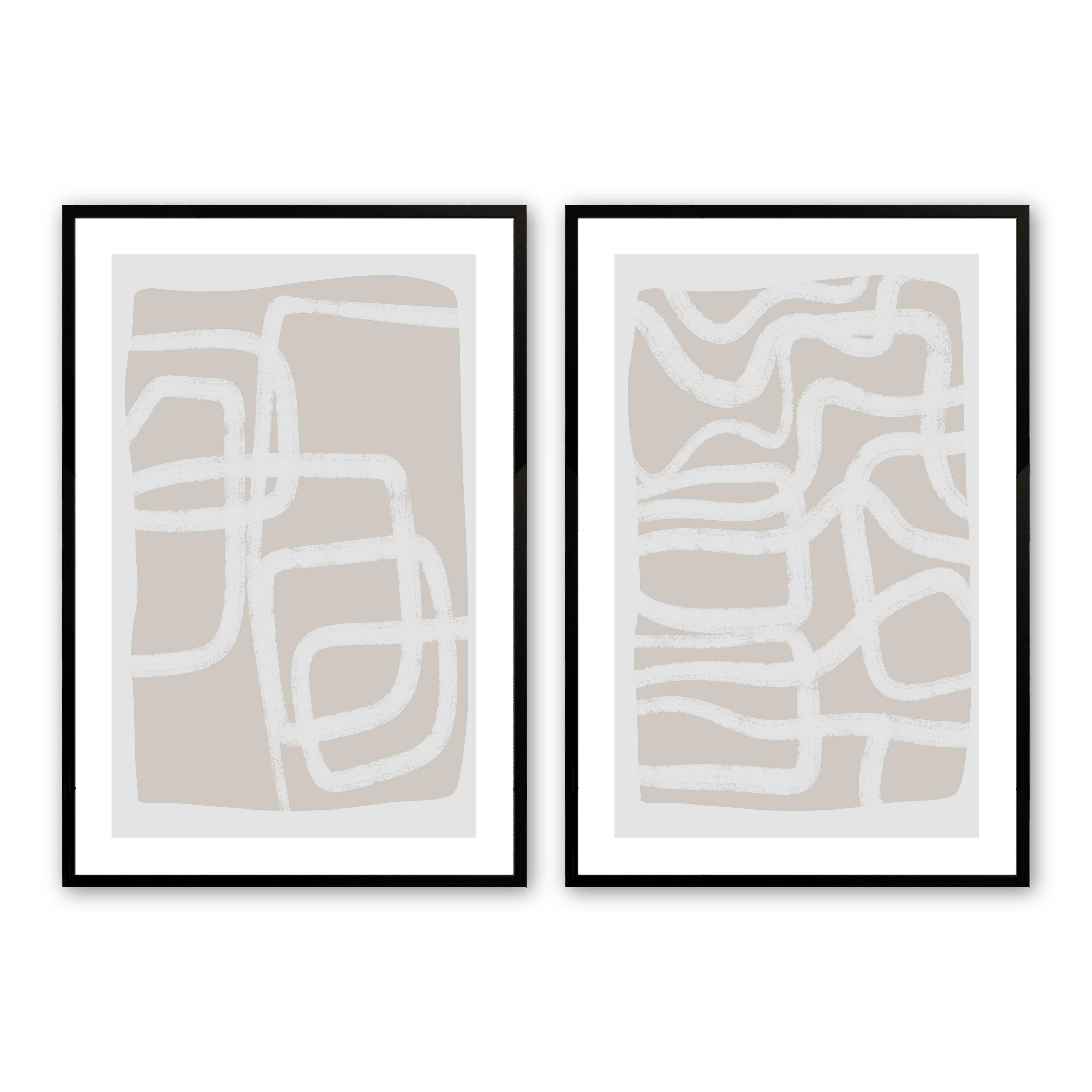 Greige Simple Abstract Line Drawing Art Prints - Set of 2 Minimalist Wall Decor for Living Room, Bedroom & Office