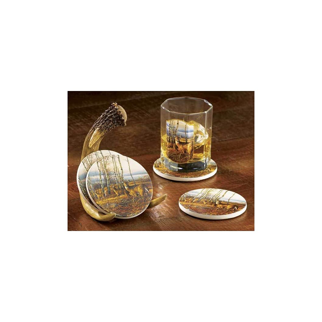 Terry Redlin Deer Coasters - The Birch Line | Handcrafted Wooden Drink Coasters Set of 4 | Perfect for Home Decor, Cabin, Hunting Lodge & Gift Giving