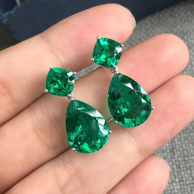 10K Gold Earrings with Lab-Grown Emerald & Moissanite | Sterling Silver Fine Jewelry for Women | Elegant Party & Wedding Gift | Perfect for Anniversaries, Date Nights & Special Occasions