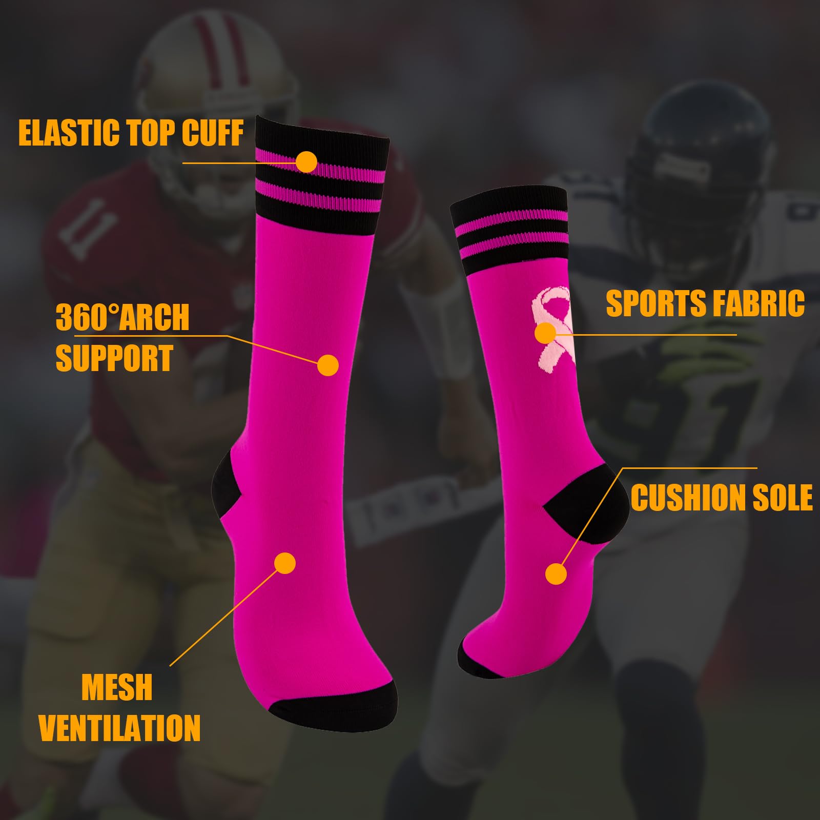 Pink Breast Cancer Awareness Football Socks for Women & Men - Supportive Sports Socks for Running, Soccer & Workouts - Thoughtful Gift for Survivors & Supporters