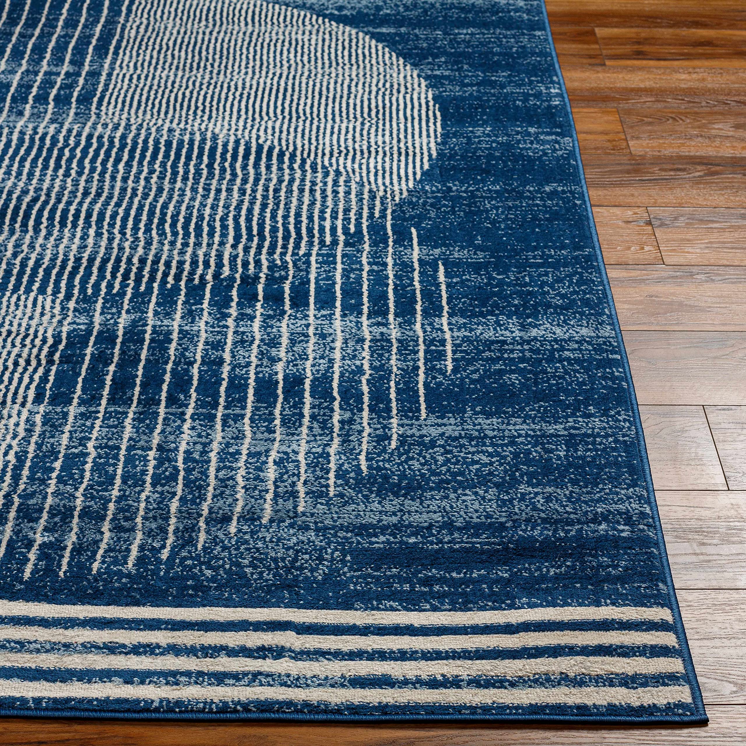 Modern Hauteloom Gent Area Rug for Living Room & Bedroom - Silver & Blue - 7'10