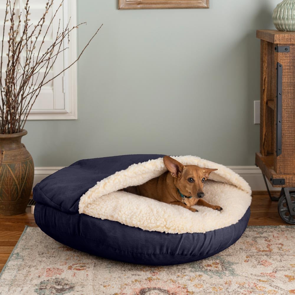 Snoozer Classic Poly-Cotton Cozy Cave Pet Bed for Small Dogs & Cats - Soft Washable Navy Blue Dog Bed - Perfect for Indoor Use, Crate Training & Calming Anxious Pets