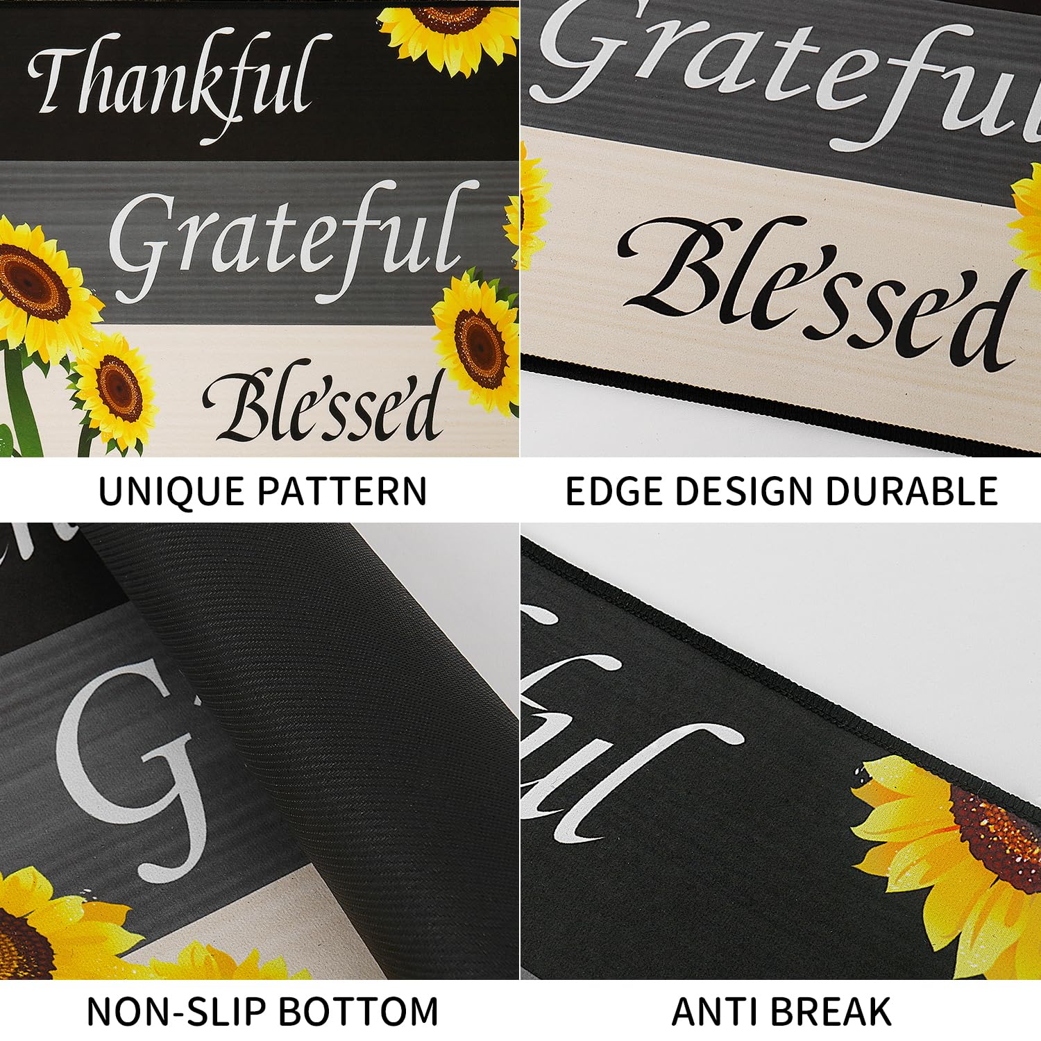 2 Pcs Washable Non-Slip Sunflower Kitchen Rugs Set - Cushioned Floor Mats for Home, Sink, Bathroom, Standing Comfort - Perfect for Kitchen Runner, Laundry Room, and Entryway Decor