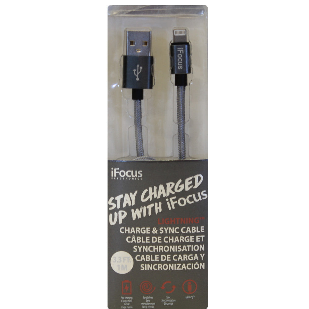 iFOCUS Lightning to USB Charging & Sync Cable for iPhone - 3ft, Grey (86406 GY) - Fast Charging Data Transfer Cord for iPhone 13/12/11/X/8/7/6 - Perfect for Home, Office & Travel