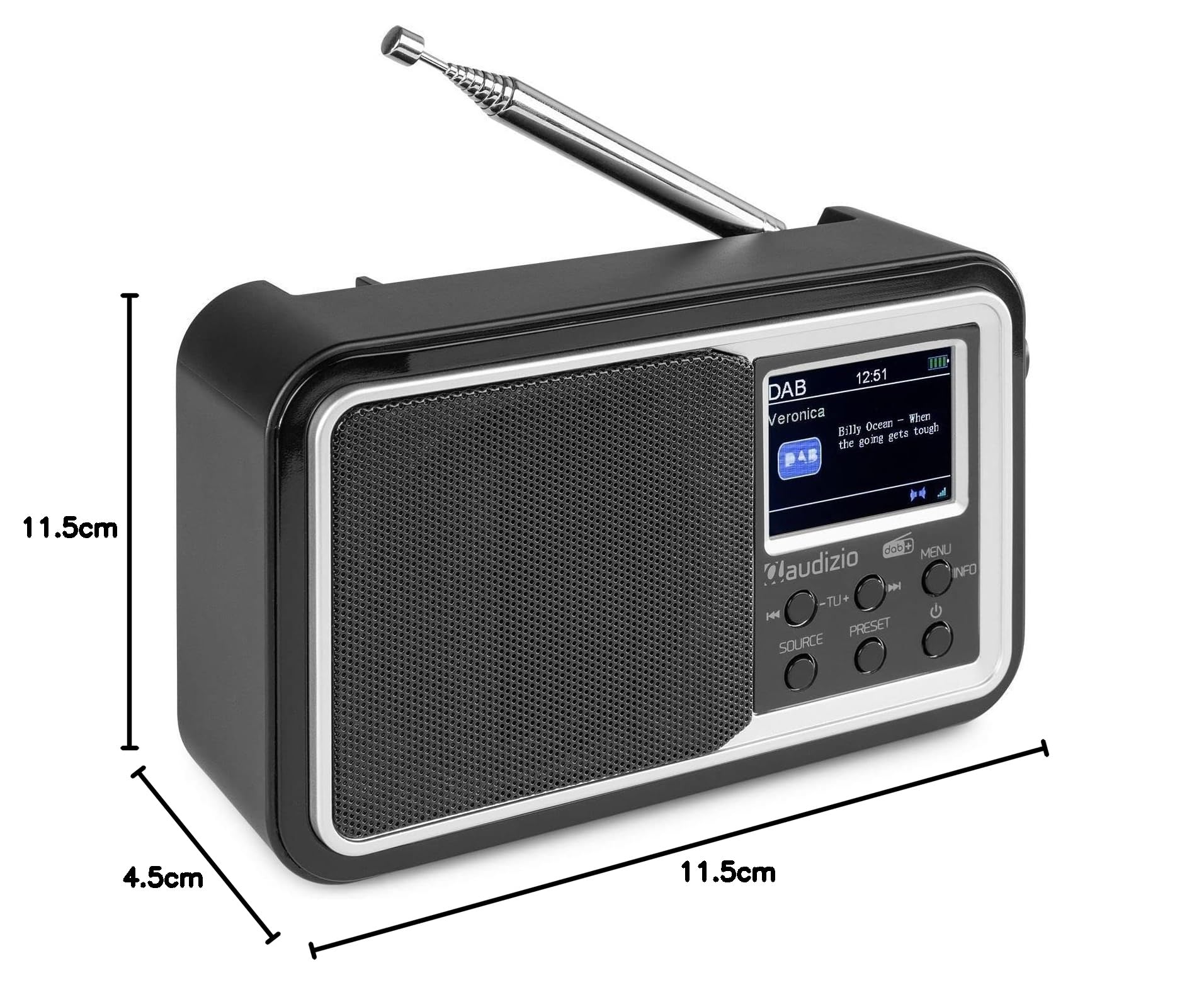 Audizio Anzio Portable DAB/FM Digital Radio with Bluetooth, Aux Input, Alarm Clock & Sleep Timer - Rechargeable Battery, 60 Presets, Black - Perfect for Bedroom, Kitchen, Office & Travel