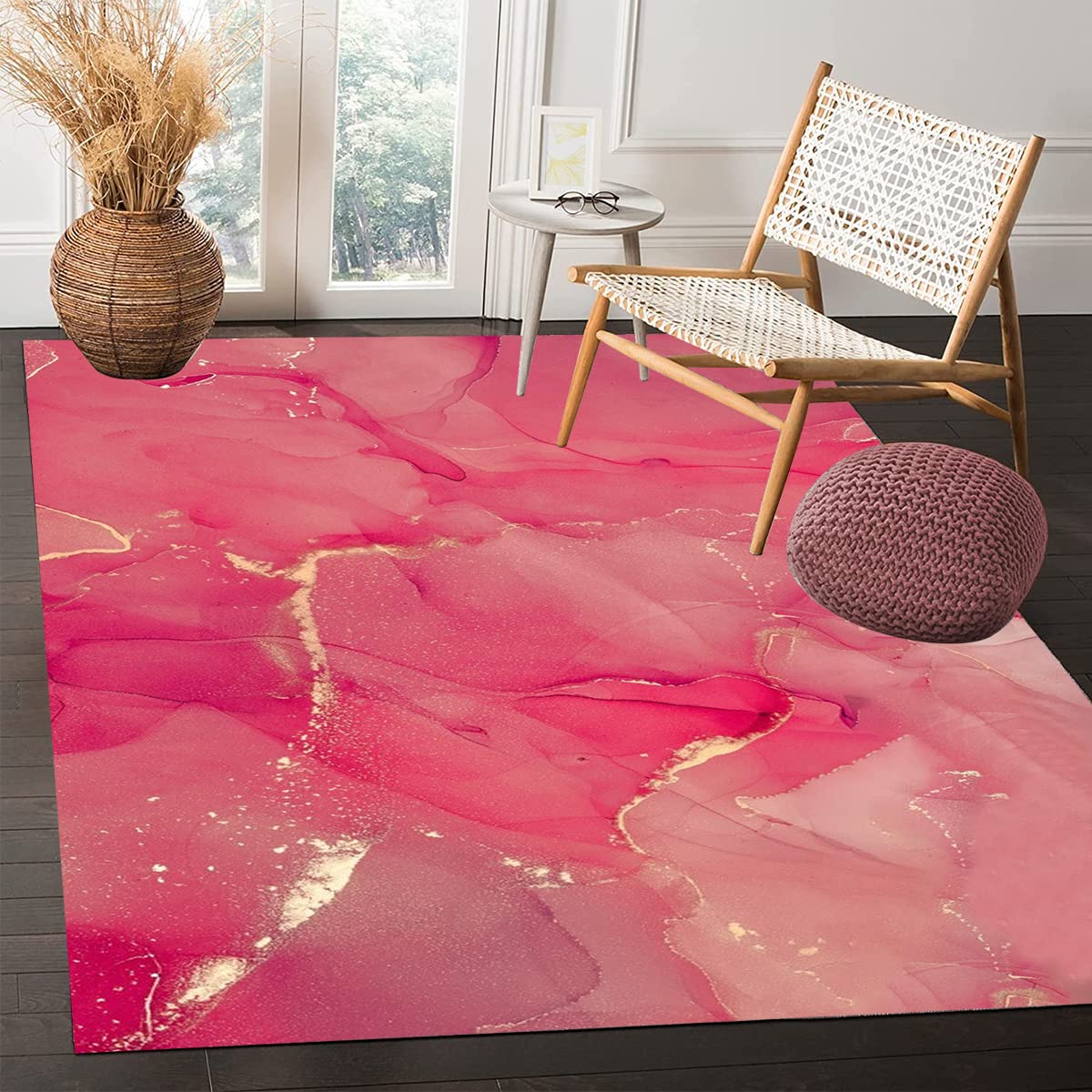 Red Gold Marble Abstract Modern Area Rug - Non-Slip Washable Soft Carpet for Living Room, Bedroom, Dining Table, Home Office, Kitchen & Laundry Runner (7x10 ft) | Chic Artistic Floor Rug for Indoor Decor & Cozy Spaces