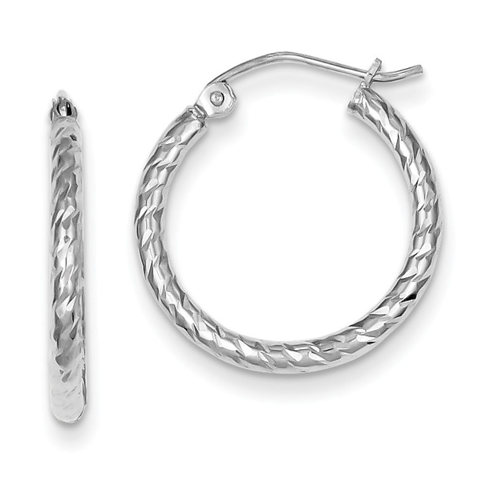 2x20mm Sterling Silver Rhodium Plated Diamond Cut Hoop Earrings for Women - Perfect for Parties, Weddings & Everyday Wear
