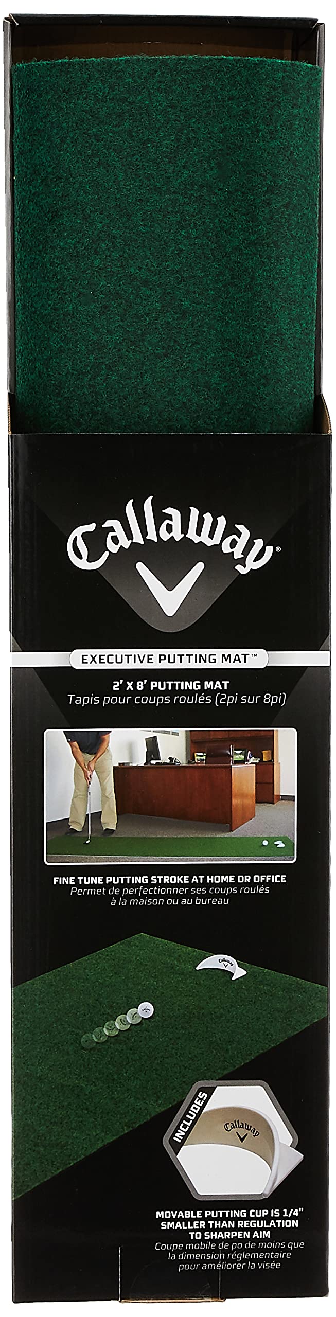 Callaway Golf Executive Indoor Putting Green Mat - 2x8 Ft Golf Putting Training Aid for Home & Office Practice | Perfect for Indoor Golf Practice, Training & Fun
