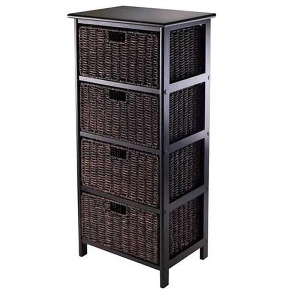 Pemberly Row Solid Wood Storage Rack with 4 Foldable Baskets - Black & Chocolate - Organize Closet, Bathroom, or Nursery - Space Saving Home Decor