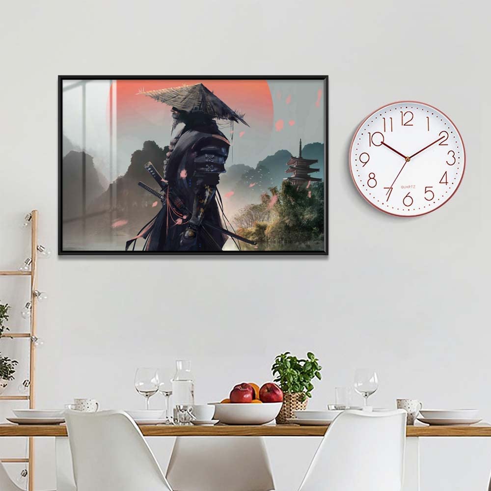 Black Aluminum Framed Sakura Samurai Canvas Wall Art - 30x20 Inch Modern Home Decor for Living Room, Bedroom, Bathroom, Kitchen & Study - Perfect Gift Idea for Anime & Japanese Culture Enthusiasts | Adds Elegant Asian Touch to Contemporary Spaces
